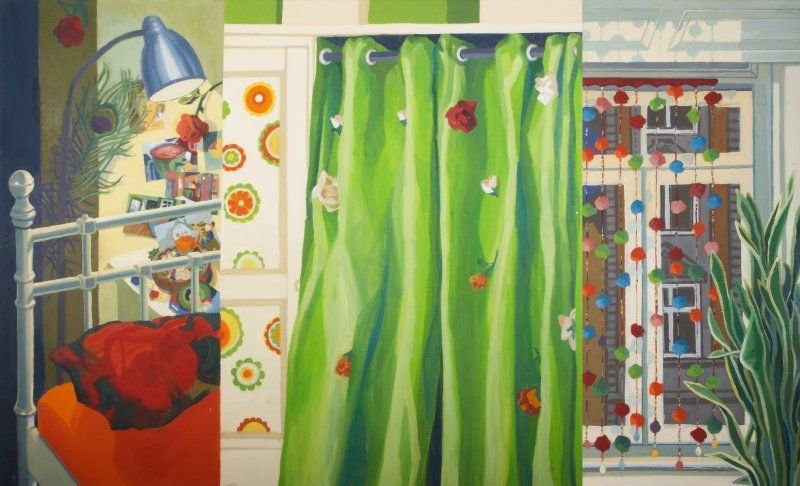 Beate Blankenhorn - Malerei - Eitempera auf Leinwand - Grünes Protrait eines Zimmers