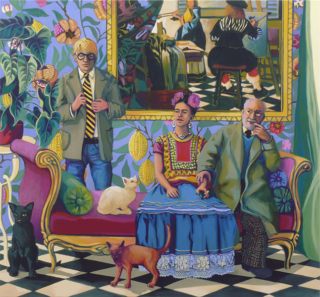 Beate Blankenhorn - Malerei - Eitempera auf Leinwand - Im Land, in dem die Zitronen blühn - David Hockney, Frida Kahlo, Henri Matisse, ein Vermeer und drei Katzen
