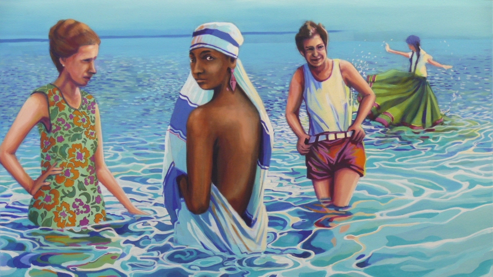 Beate Blankenhorn - Malerei - Eitempera auf Leinwand - Vier Damen im Wasser: Djuna Barnes, Ethel Waters, Thelma und Zigeunermädchen
